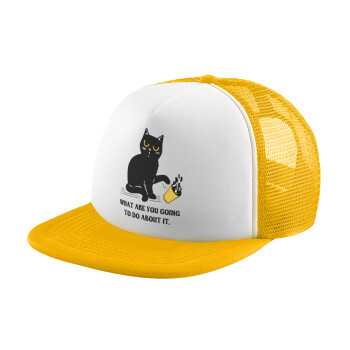 CAT, what are you going to do about it!, Καπέλο Ενηλίκων Soft Trucker με Δίχτυ Κίτρινο/White (POLYESTER, ΕΝΗΛΙΚΩΝ, UNISEX, ONE SIZE)