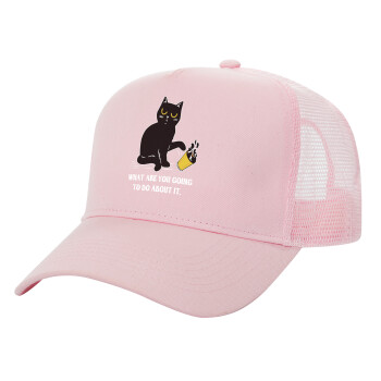 CAT, what are you going to do about it!, Structured Trucker Children's Hat, with Mesh, PINK (100% COTTON, CHILDREN'S, UNISEX, ONE SIZE)