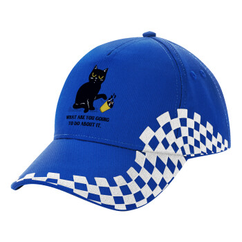 CAT, what are you going to do about it!, Adult Ultimate BLUE RACING Cap, (100% COTTON DRILL, ADULT, UNISEX, ONE SIZE)