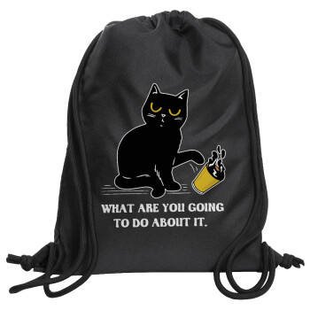 CAT, what are you going to do about it!, Backpack pouch GYMBAG Black, with pocket (40x48cm) & thick cords