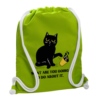 CAT, what are you going to do about it!, Τσάντα πλάτης πουγκί GYMBAG LIME GREEN, με τσέπη (40x48cm) & χονδρά κορδόνια