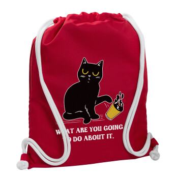 CAT, what are you going to do about it!, Backpack pouch GYMBAG Red, with pocket (40x48cm) & thick cords