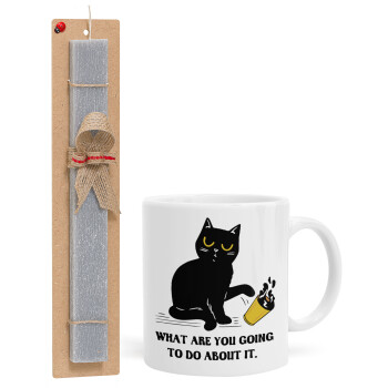 CAT, what are you going to do about it!, Easter Set, Ceramic Cup (330ml) & Easter aromatic flat candle (30cm) (GRAY)