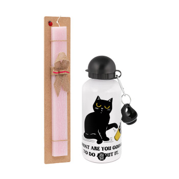 CAT, what are you going to do about it!, Easter Set, metallic aluminum bottle (500ml) & aromatic flat Easter candle (30cm) (PINK)