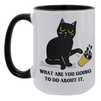 CAT, what are you going to do about it!, Κούπα Mega 15oz, κεραμική Μαύρη, 450ml