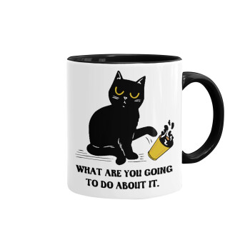 CAT, what are you going to do about it!, Mug colored black, ceramic, 330ml