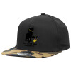 Adult Flat Snapback Hat Black/Camouflage, (100% COTTON TWILL, ADULT, UNISEX, ONE SIZE)