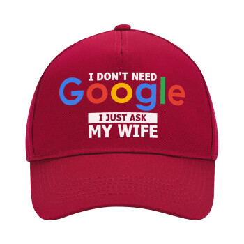 I don't need Google, just ask my WIFE, Καπέλο Ενηλίκων Ultimate ΚΟΚΚΙΝΟ, (100% ΒΑΜΒΑΚΕΡΟ DRILL, ΕΝΗΛΙΚΩΝ, UNISEX, ONE SIZE)