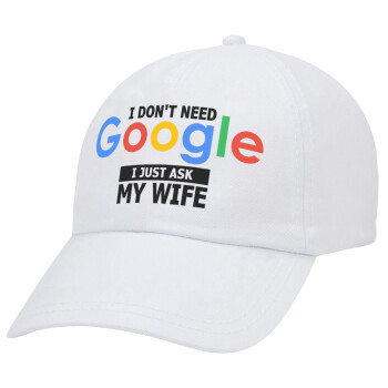 I don't need Google, just ask my WIFE, Καπέλο Ενηλίκων Baseball Λευκό 5-φύλλο (POLYESTER, ΕΝΗΛΙΚΩΝ, UNISEX, ONE SIZE)