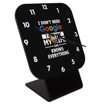 I don't need Google, just ask my WIFE, Quartz Wooden table clock with hands (10cm)