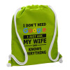 Backpack bag GYMBAG LIME GREEN, with pocket (40x48cm) & thick cords