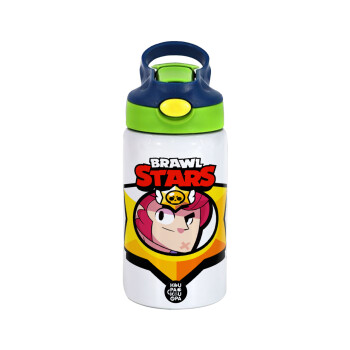 Brawl Stars Colt, Children's hot water bottle, stainless steel, with safety straw, green, blue (350ml)