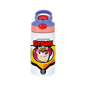 Brawl Stars Colt, Children's hot water bottle, stainless steel, with safety straw, pink/purple (350ml)