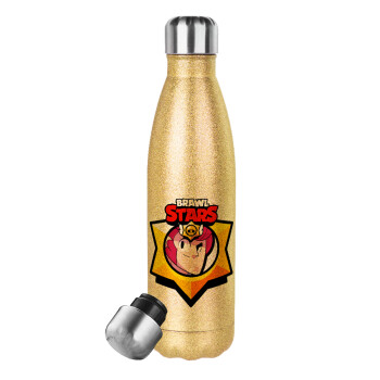 Brawl Stars Colt, Glitter gold stainless steel thermos bottle, double-walled, 500ml