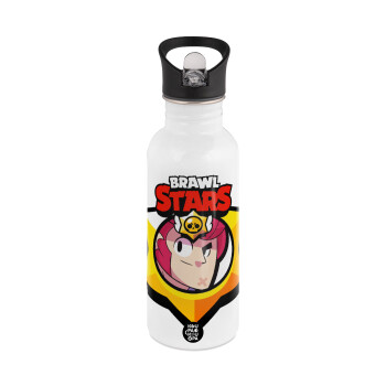 Brawl Stars Colt, White water bottle with straw, stainless steel 600ml