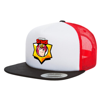 Brawl Stars Colt, Adult Foam Flat Snapback with Mesh Black-White-Red (POLYESTER, ADULT, UNISEX, ONE SIZE)