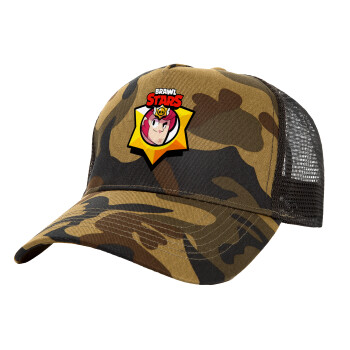 Brawl Stars Colt, Adult Structured Trucker Hat, with Mesh, (Camouflage) Army (100% COTTON, ADULT, UNISEX, ONE SIZE)