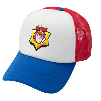 Brawl Stars Colt, Adult Soft Trucker Hat with Red/Blue/White Mesh (POLYESTER, ADULT, UNISEX, ONE SIZE)