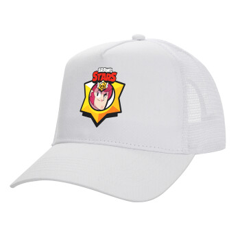 Brawl Stars Colt, Structured Trucker Adult Hat, with Mesh, WHITE (100% COTTON, ADULT, UNISEX, ONE SIZE)