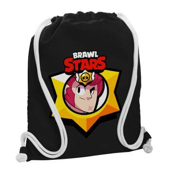 Brawl Stars Colt, Backpack pouch GYMBAG Black, with pocket (40x48cm) & thick white cords