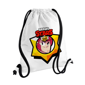 Brawl Stars Colt, Backpack pouch GYMBAG white, with pocket (40x48cm) & thick cords