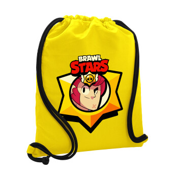 Brawl Stars Colt, Backpack pouch GYMBAG Yellow, with pocket (40x48cm) & thick cords