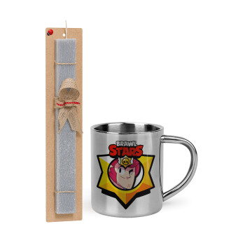 Brawl Stars Colt, Easter Set, metallic thermal cup (300ml) & Easter aromatic flat candle (30cm) (GRAY)