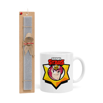 Brawl Stars Colt, Easter Set, Ceramic Cup (330ml) & Easter aromatic flat candle (30cm) (GRAY)