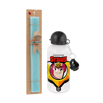 Brawl Stars Colt, Easter Set, metallic aluminum water bottle (500ml) & scented flat candle (30cm) (TURQUOISE)