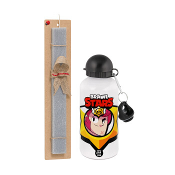 Brawl Stars Colt, Easter Set, metallic aluminum water bottle (500ml) & aromatic flat Easter candle (30cm) (GRAY)