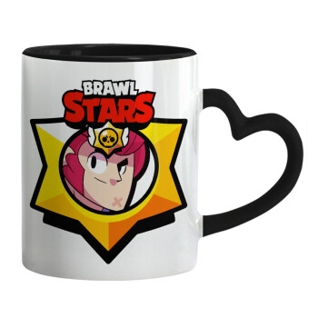 Brawl Stars Colt, Mug heart black handle, ceramic, 330ml