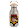 Stainless steel metallic thermos flask, silver with a bamboo lid, double-walled, 350ml.