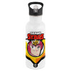 White water bottle with straw, stainless steel 600ml