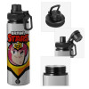 Metallic water bottle with safety cap, 850ml aluminum