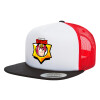 Adult Foam Flat Snapback with Mesh Black-White-Red (POLYESTER, ADULT, UNISEX, ONE SIZE)