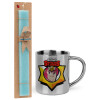 Easter Set, metallic thermal cup (300ml) & aromatic flat Easter candle (30cm) (TURQUOISE)