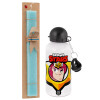 Easter Set, metallic aluminum water bottle (500ml) & scented flat candle (30cm) (TURQUOISE)