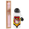 Easter Set, metallic aluminum bottle (500ml) & aromatic flat Easter candle (30cm) (PINK)