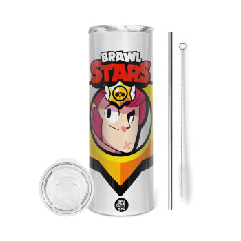 Brawl Stars Colt, Tumbler ποτήρι θερμό από ανοξείδωτο ατσάλι 600ml, με μεταλλικό καλαμάκι & βούρτσα καθαρισμού