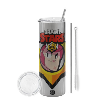 Brawl Stars Colt, Eco friendly stainless steel Silver tumbler 600ml, with metal straw & cleaning brush