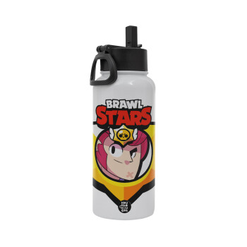 Brawl Stars Colt, Metal mug thermo White with Straw and Spout Lid (Stainless steel), double wall, 950ml