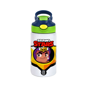 Brawl Stars Shelly, Children's hot water bottle, stainless steel, with safety straw, green, blue (350ml)