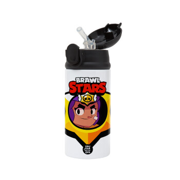 Brawl Stars Shelly, Παιδικό παγούρι θερμό, ανοξείδωτο, με καλαμάκι ασφαλείας, Μαύρο (360ml) BPA-FREE