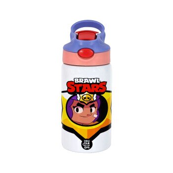 Brawl Stars Shelly, Children's hot water bottle, stainless steel, with safety straw, pink/purple (350ml)