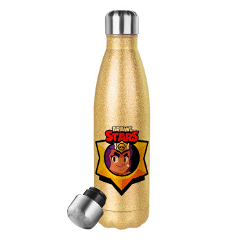 Brawl Stars Shelly, Glitter gold stainless steel thermos bottle, double-walled, 500ml