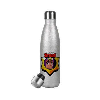 Brawl Stars Shelly, Metallic Glitter Silver Thermos Flask (Stainless steel), double-walled, 500ml