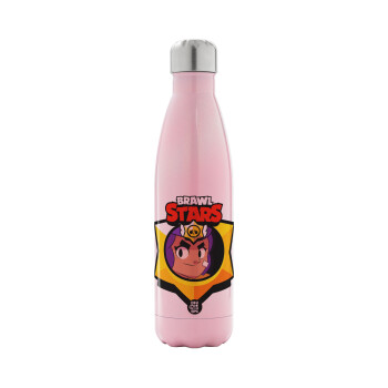 Brawl Stars Shelly, Metal mug thermos Pink Iridiscent (Stainless steel), double wall, 500ml