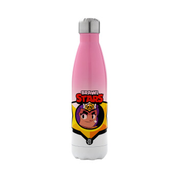 Brawl Stars Shelly, Μεταλλικό παγούρι θερμός Ροζ/Λευκό (Stainless steel), διπλού τοιχώματος, 500ml