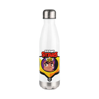 Brawl Stars Shelly, Μεταλλικό παγούρι θερμός Λευκό (Stainless steel), διπλού τοιχώματος, 500ml