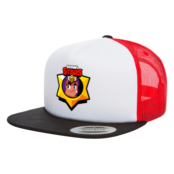 Brawl Stars Shelly, Adult Foam Flat Snapback with Mesh Black-White-Red (POLYESTER, ADULT, UNISEX, ONE SIZE)